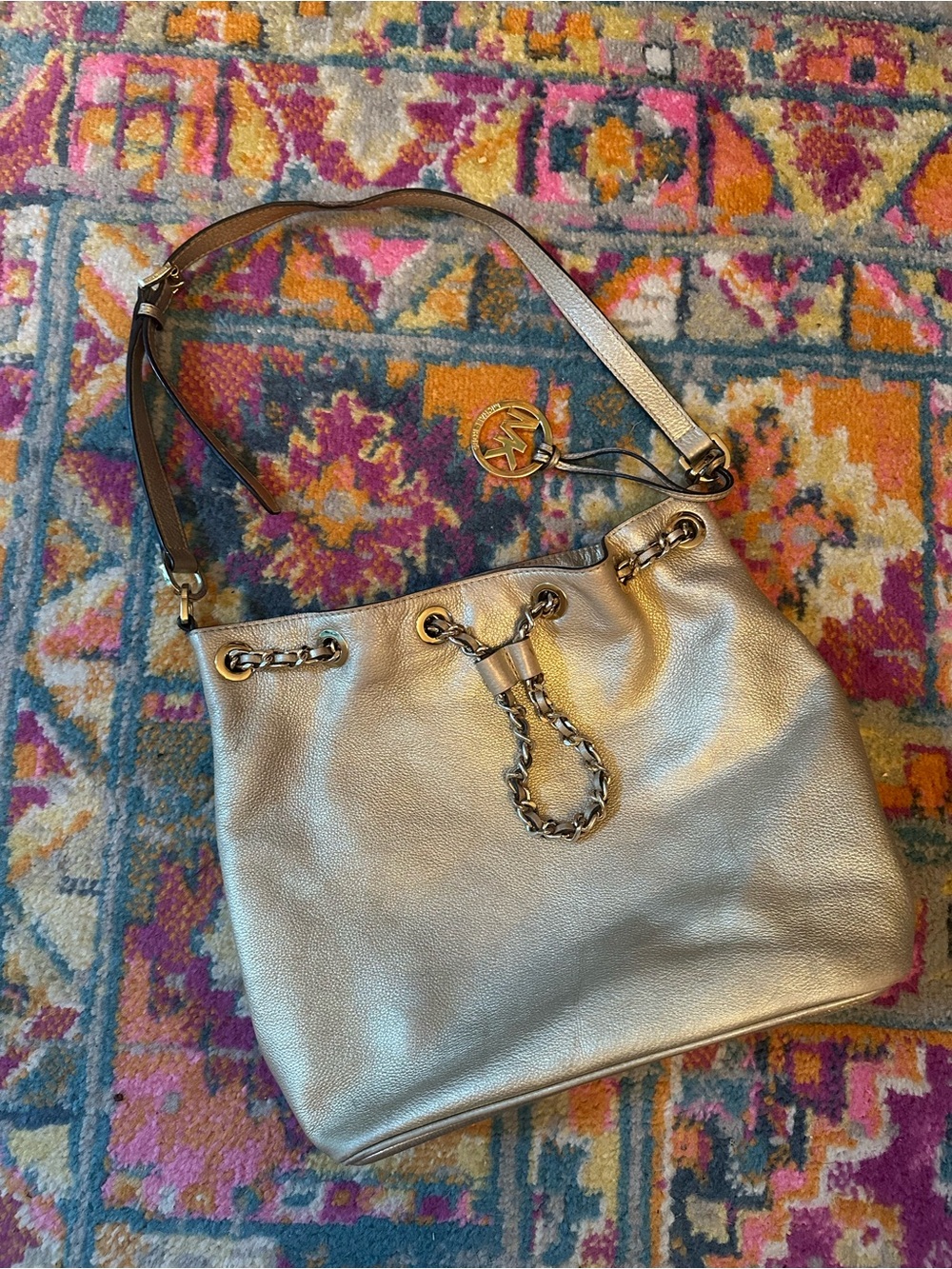 Michael Kors Metallic Gold Leather Drawstring Shoulder Bag